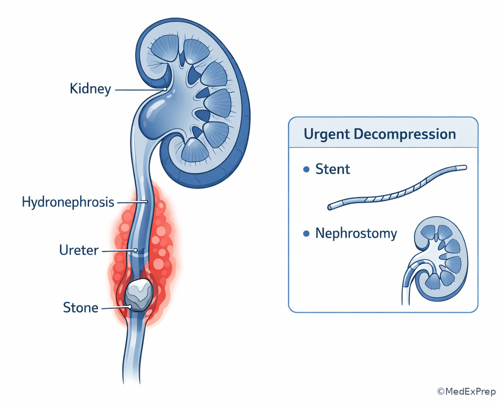 Obstructed infected collecting system illustration