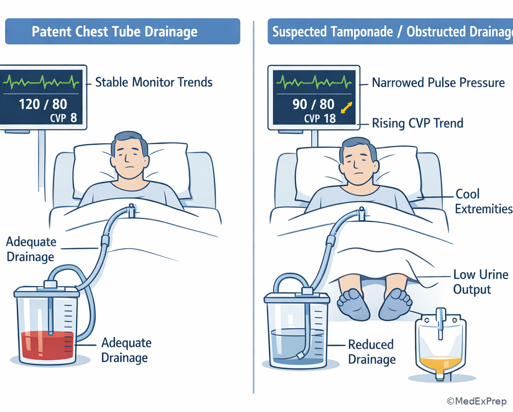 Fig 4. Tamponade versus patent drainage bedside clues
