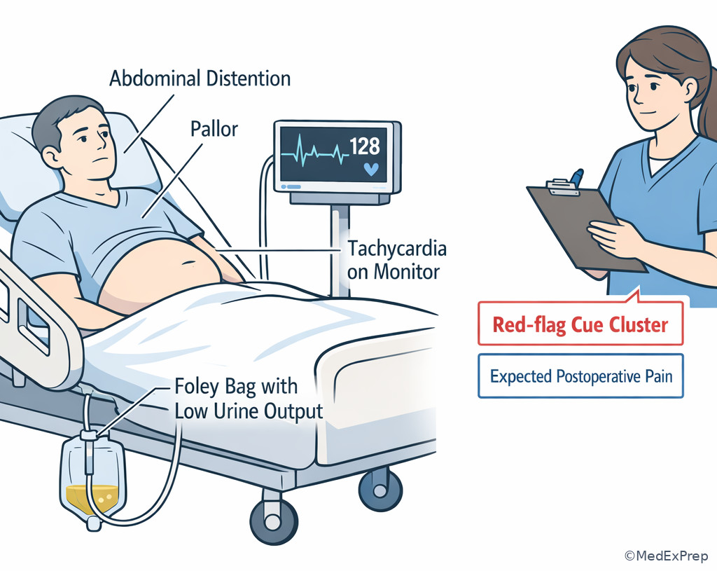 Postoperative adult assessment red flags illustration