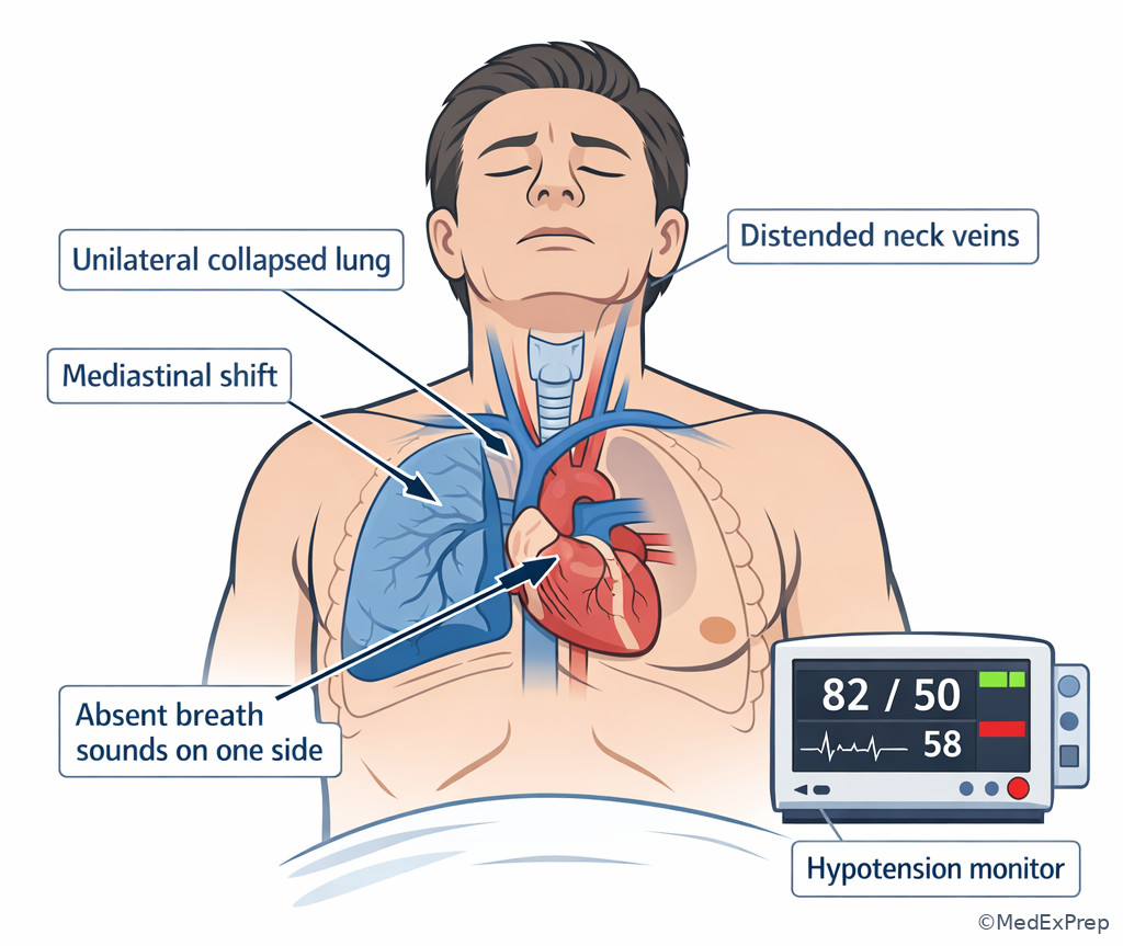 Fig 3. Tension pneumothorax bedside findings