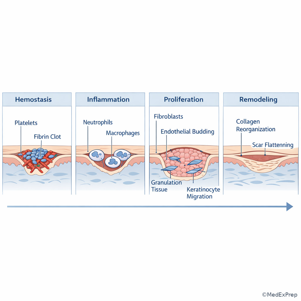Timeline of wound healing cells and tissue changes