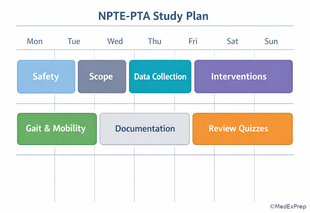 Study plan calendar for broad exam domains
