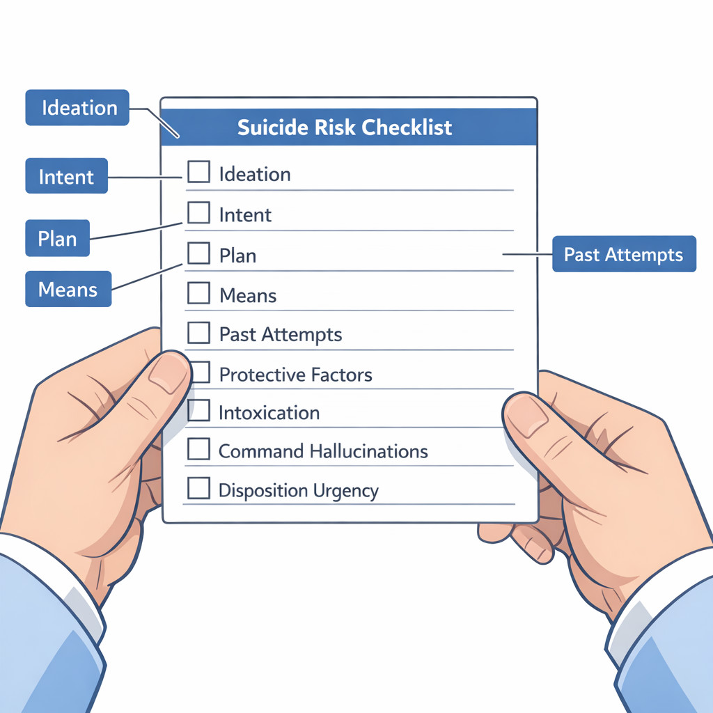 Labeled suicide risk interview checklist card