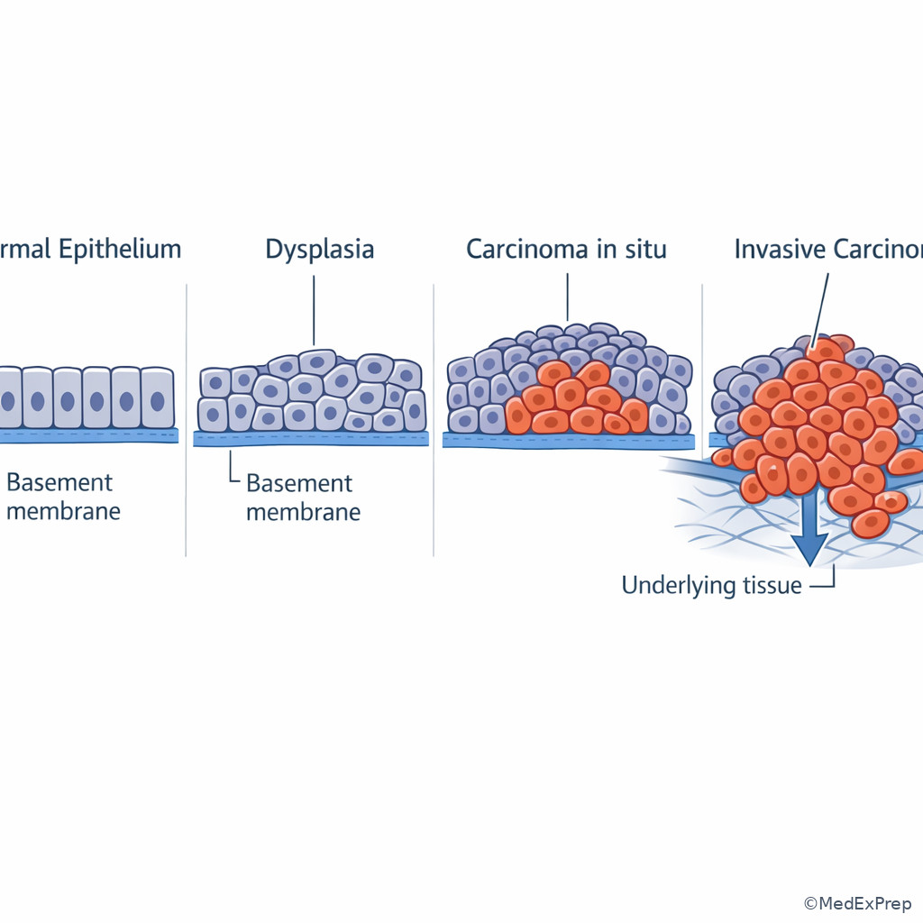 Fig 2. Epithelial change from normal to invasive cancer