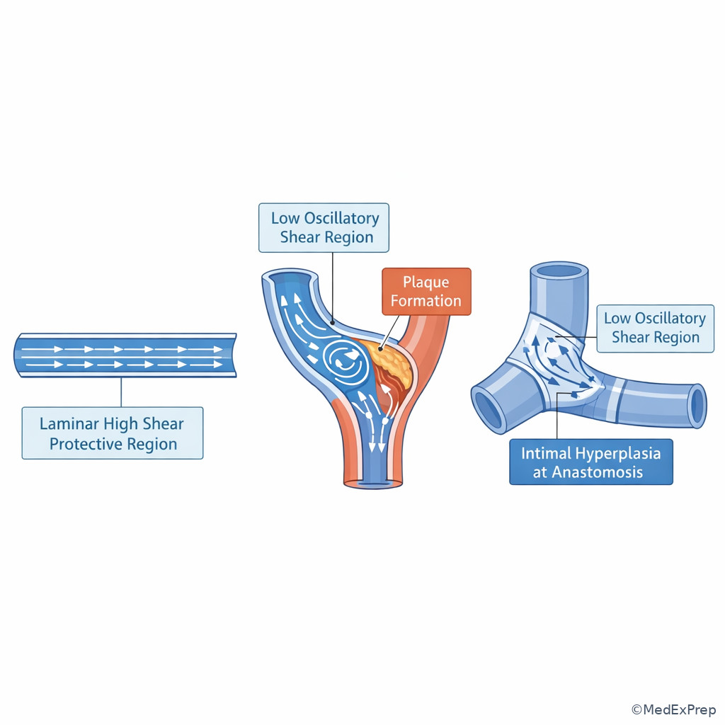 Fig 4. Laminar versus disturbed flow at arterial branch points