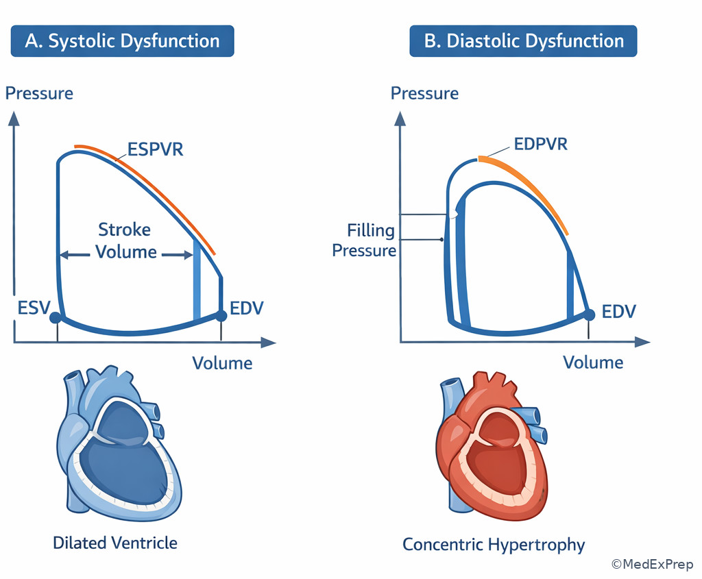 Fig 5. Systolic versus diastolic dysfunction loop comparison