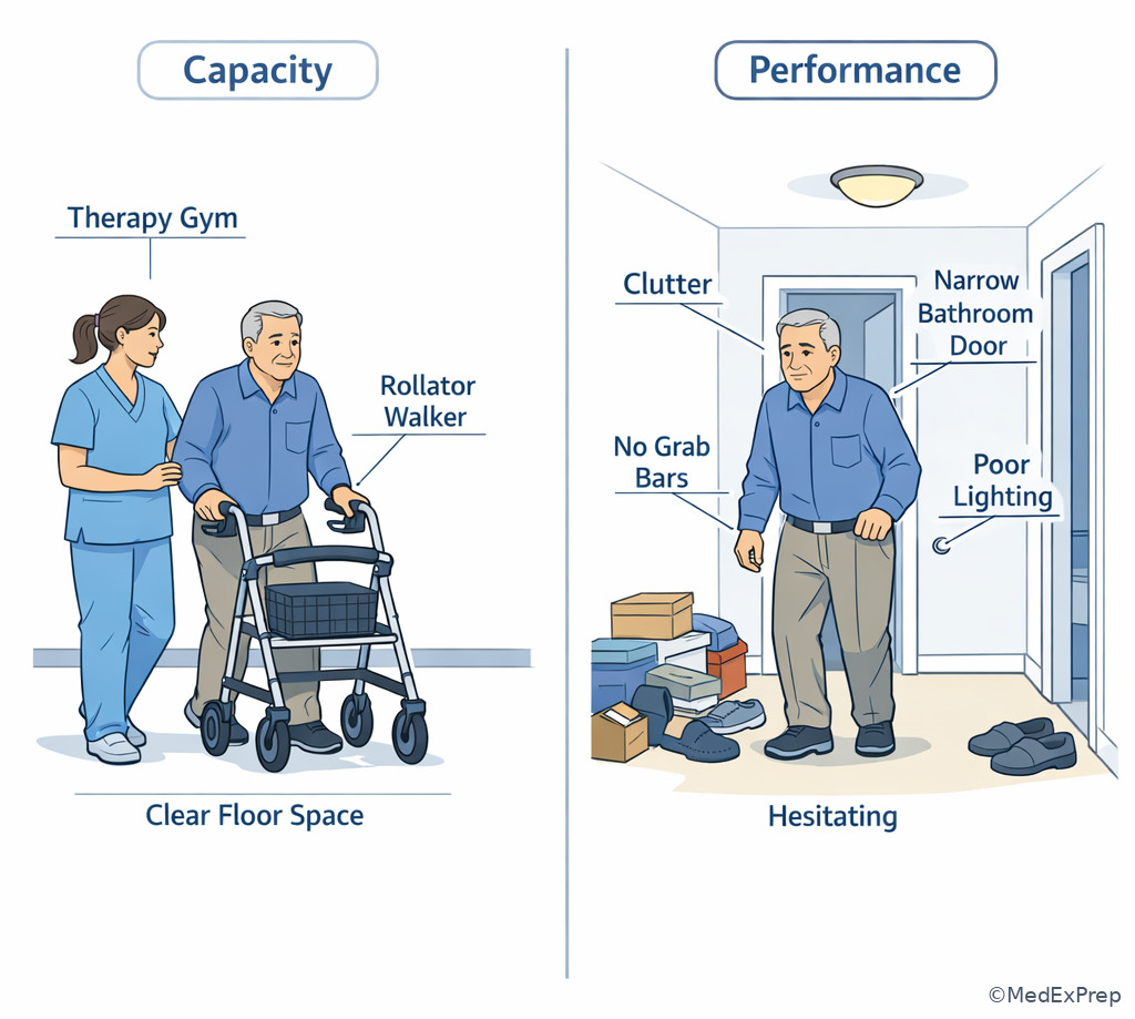 Clinic capacity versus home performance comparison