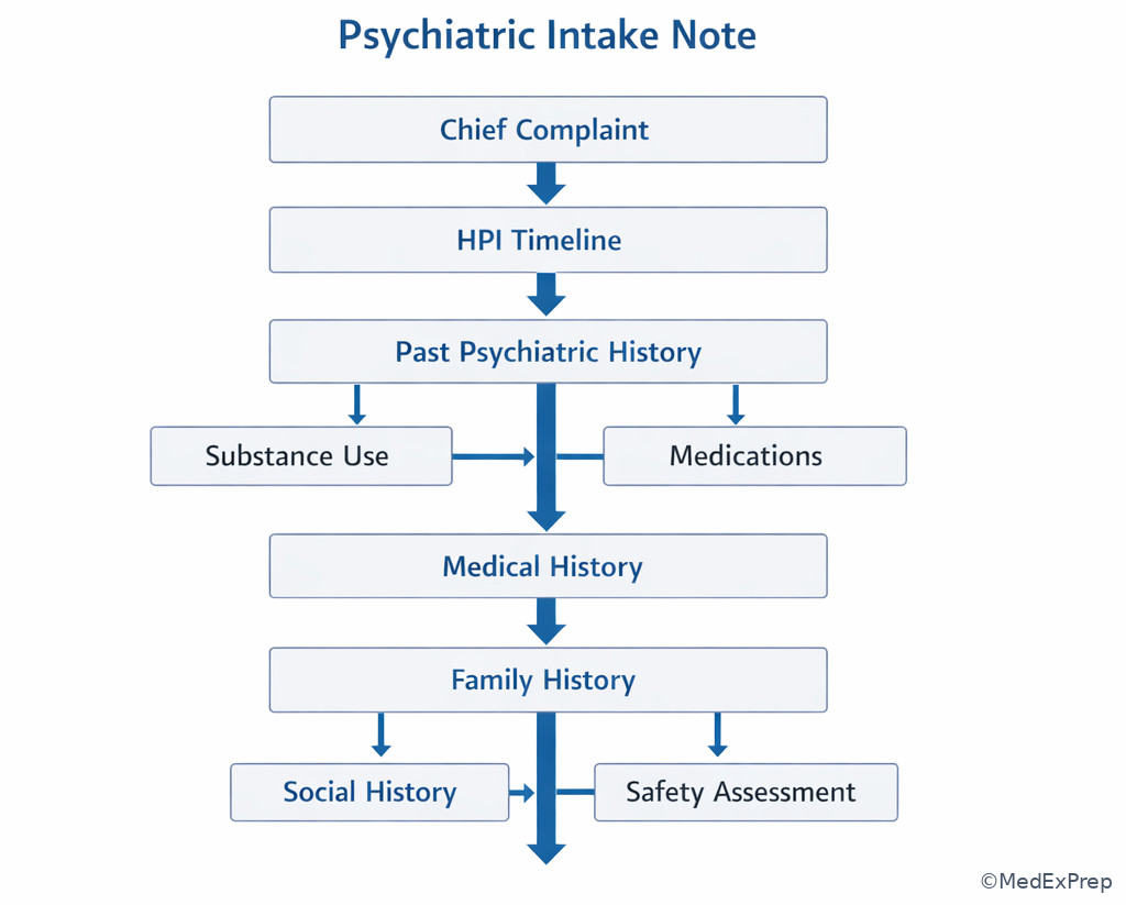Structured psychiatric intake note layout