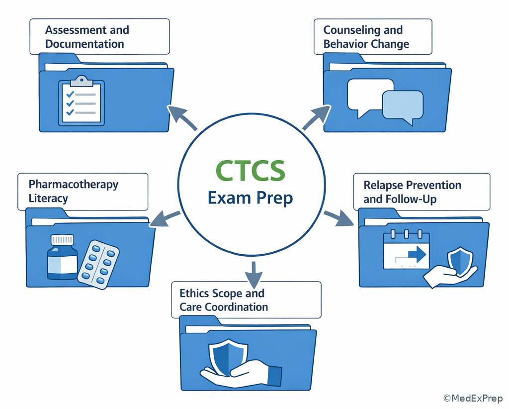 Labeled study dashboard for CTCS exam domains