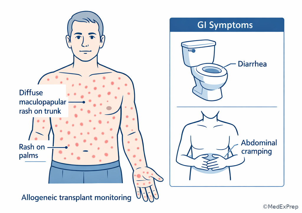 Skin and GI assessment findings relevant to GVHD monitoring