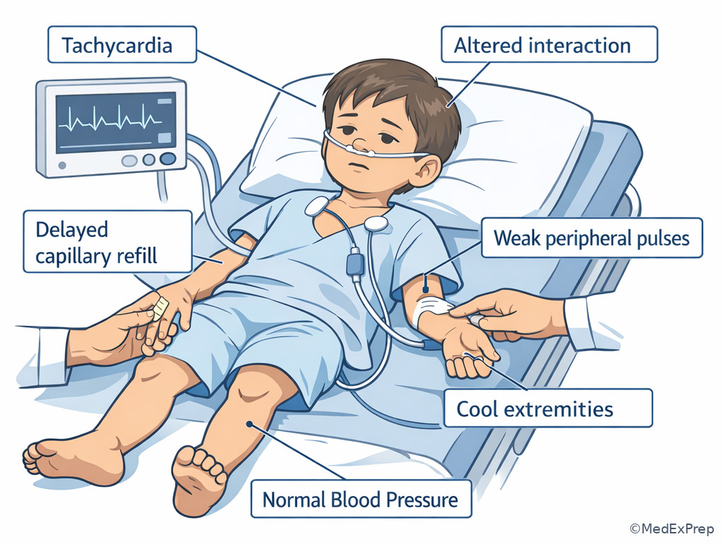 Pediatric compensated shock cues