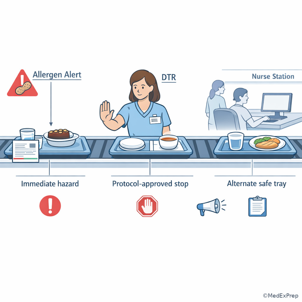 Acute care tray safety decision scene