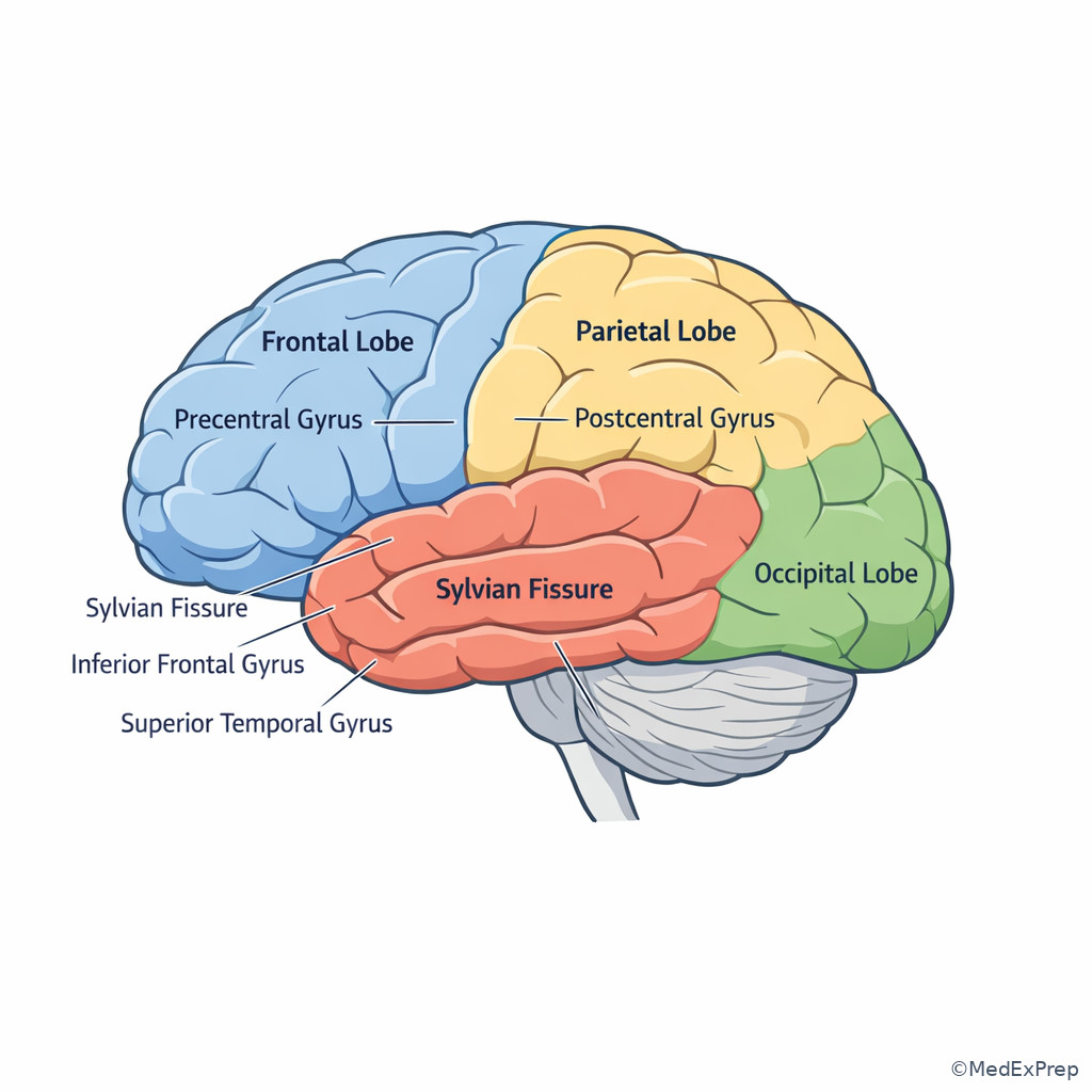 Coronal-lateral cortical lobe illustration