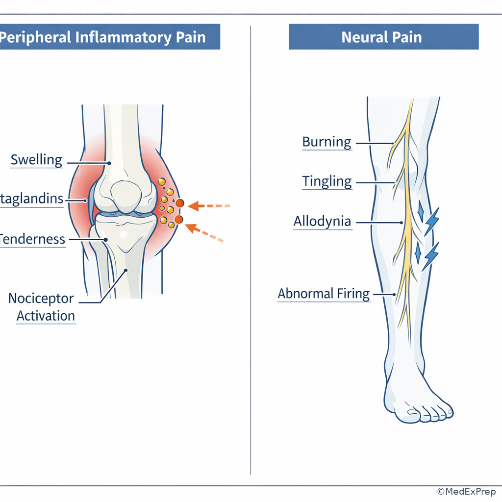Fig 3. Peripheral inflammatory pain versus neural pain visual comparison