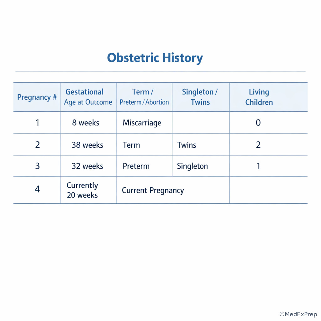 Obstetric history worksheet with TPAL examples