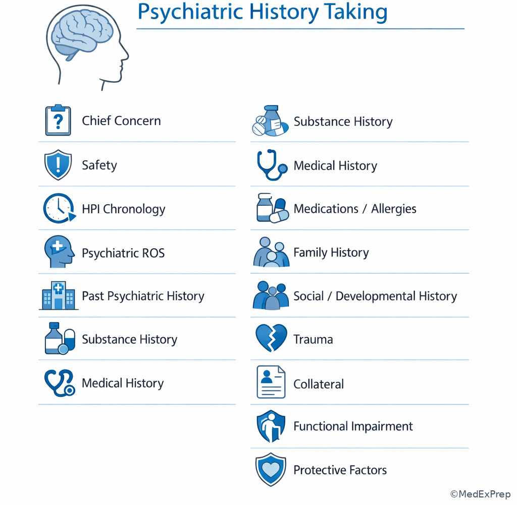 Labeled checklist of psychiatric history domains