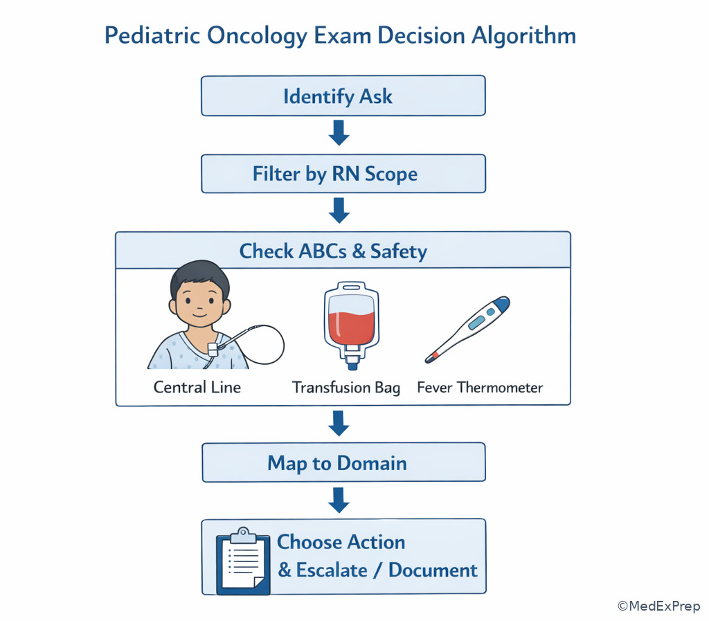 Stepwise nursing decision algorithm for exam stems