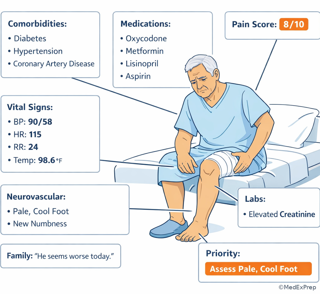 Exam-style orthopaedic vignette with noise variables