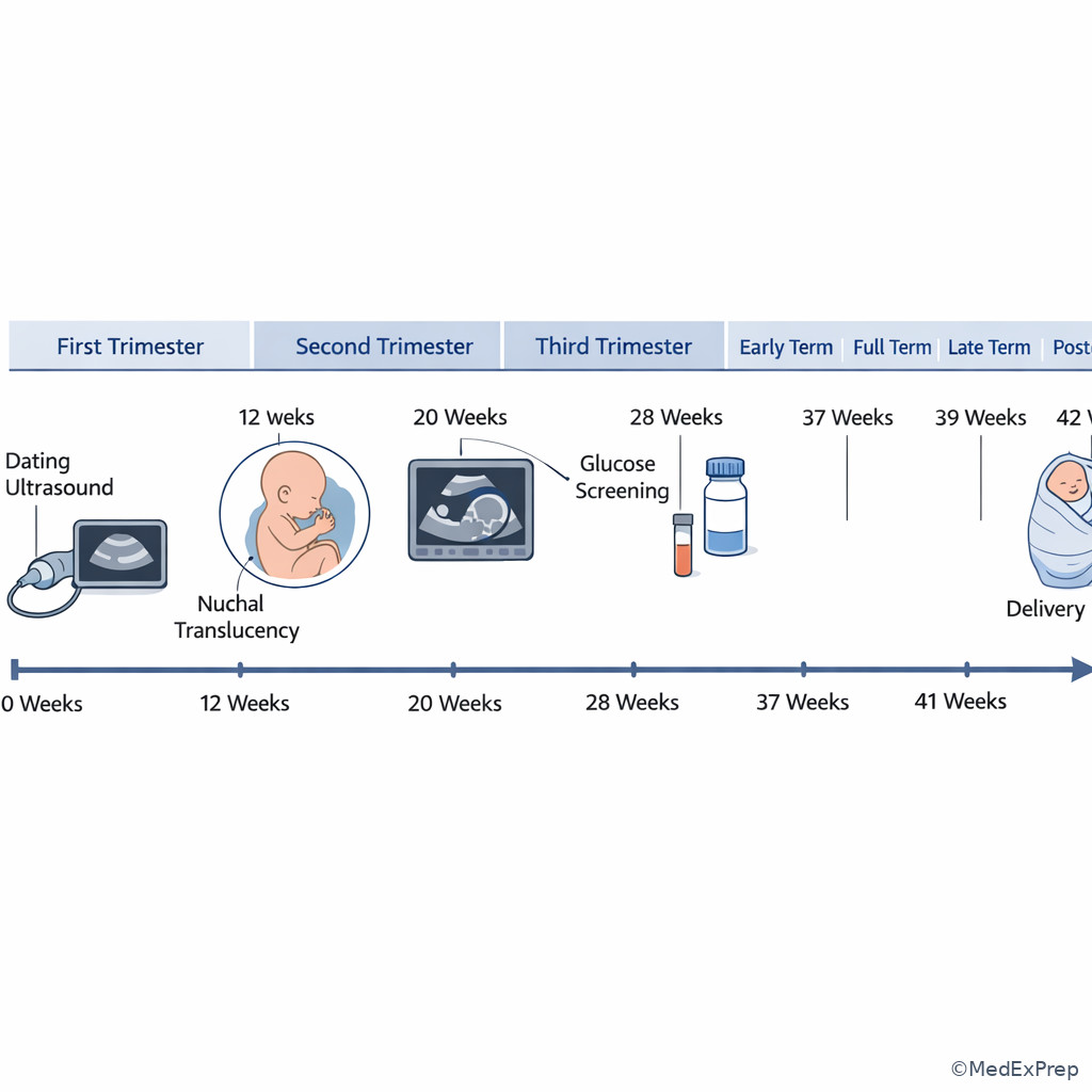 Trimester timeline with prenatal milestone labels