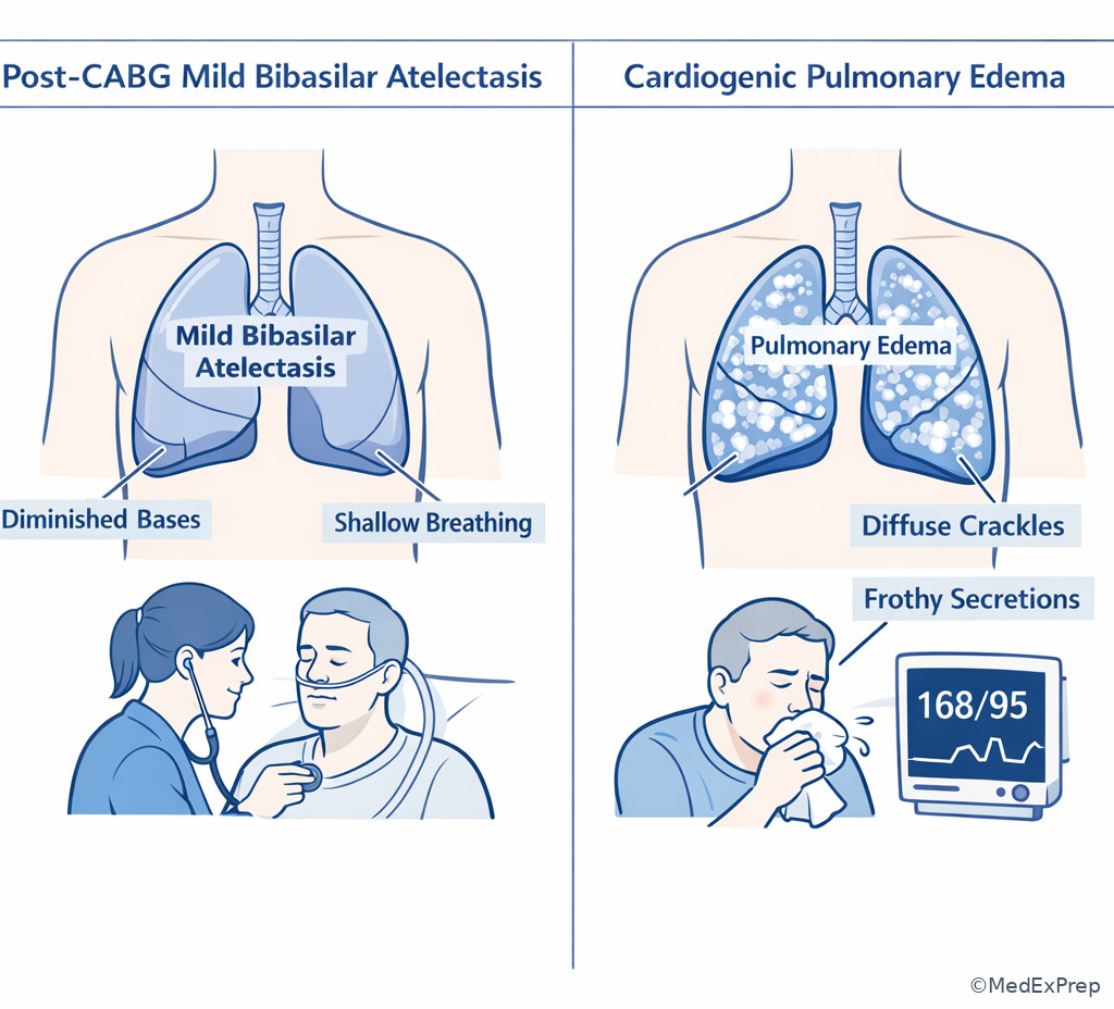 Fig 5. Atelectasis versus cardiogenic pulmonary edema after CABG