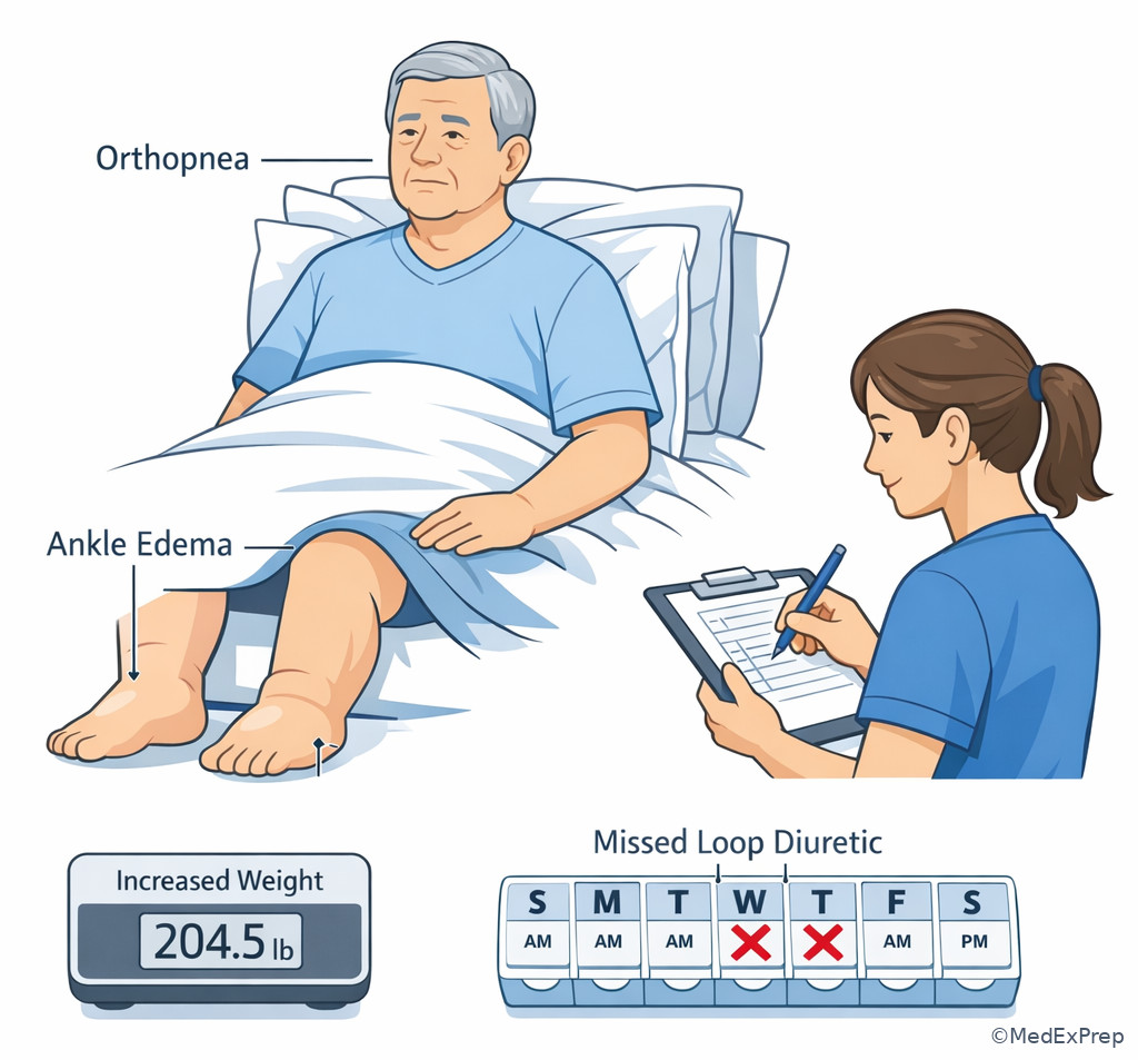 Orthopnea and fluid-retention history cues