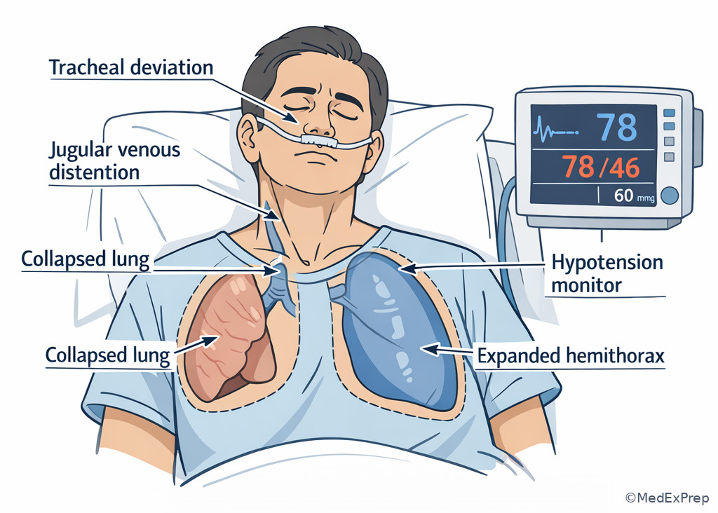 Fig 5. Labeled tension pneumothorax bedside recognition diagram