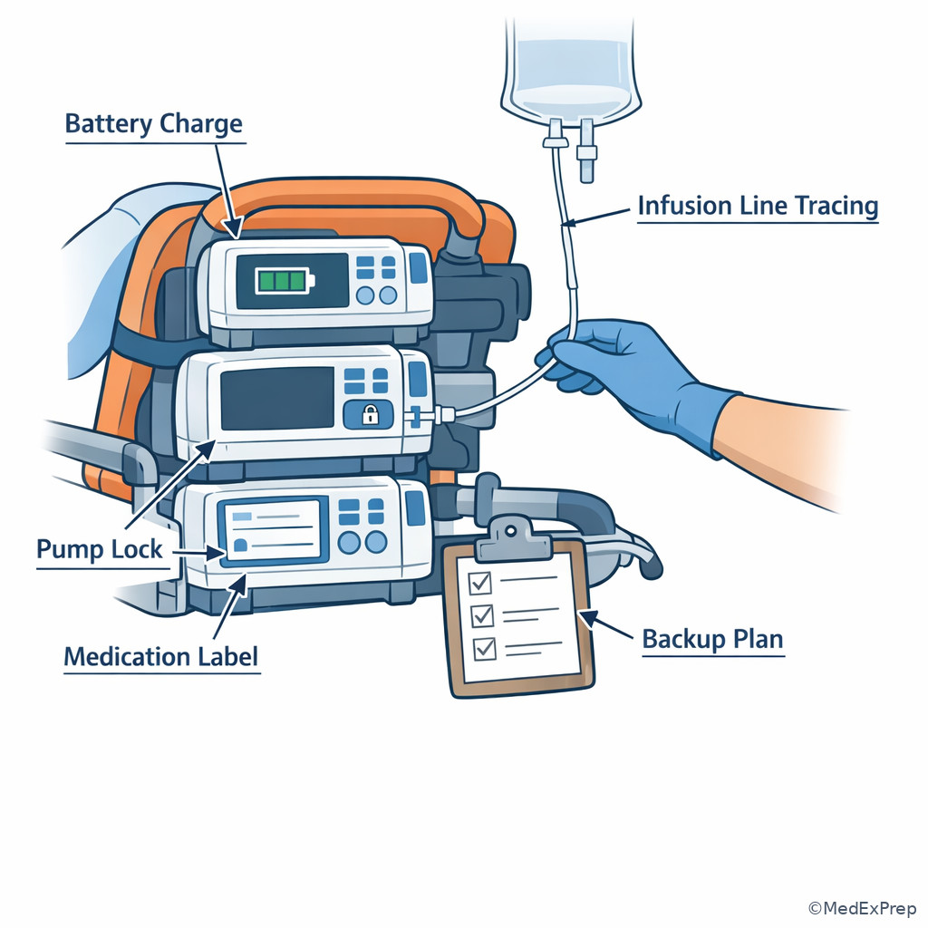 Infusion pump and power readiness during transport