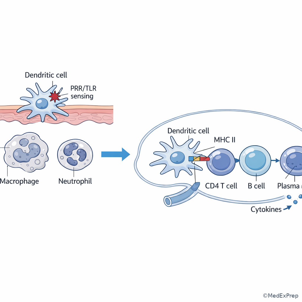 Innate sentinel cells and adaptive lymphocyte interaction