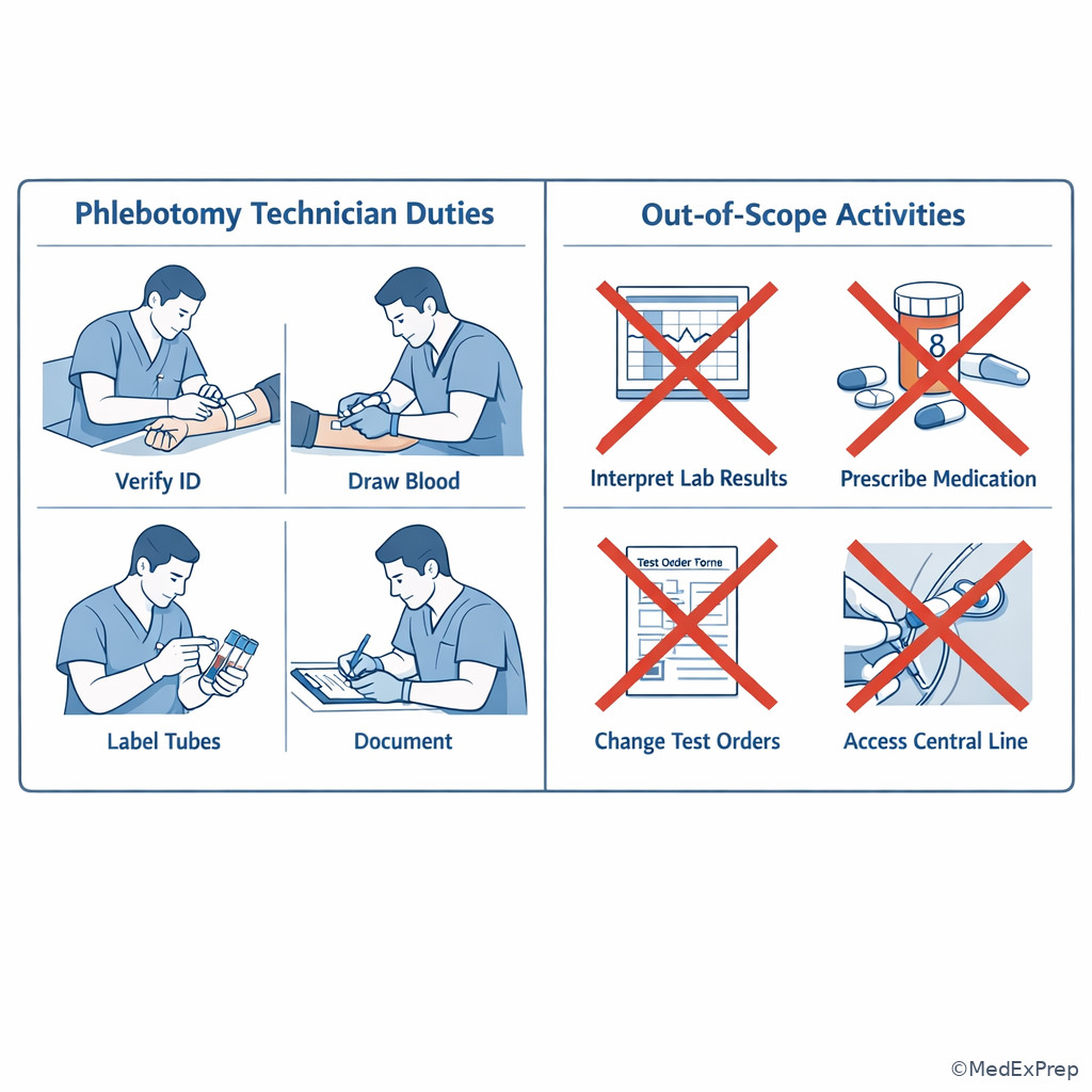 Comparison illustration of within-scope collection actions versus out-of-scope clinical decisions