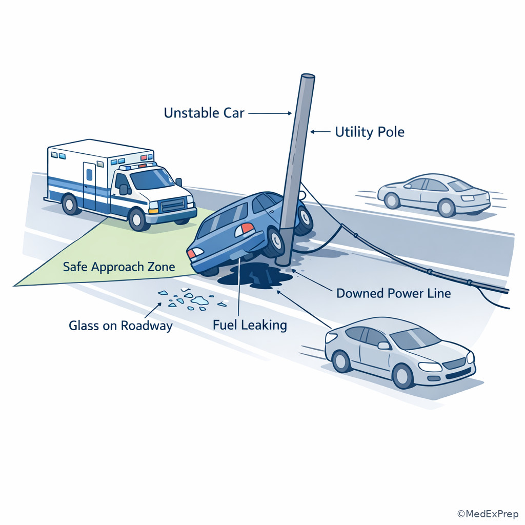Roadway crash scene hazard scan