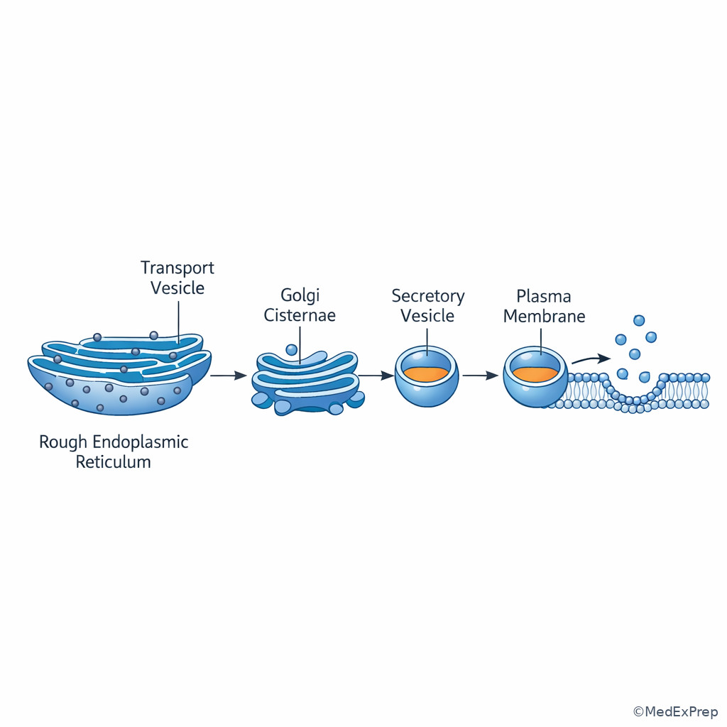 Protein synthesis in rough ER and Golgi