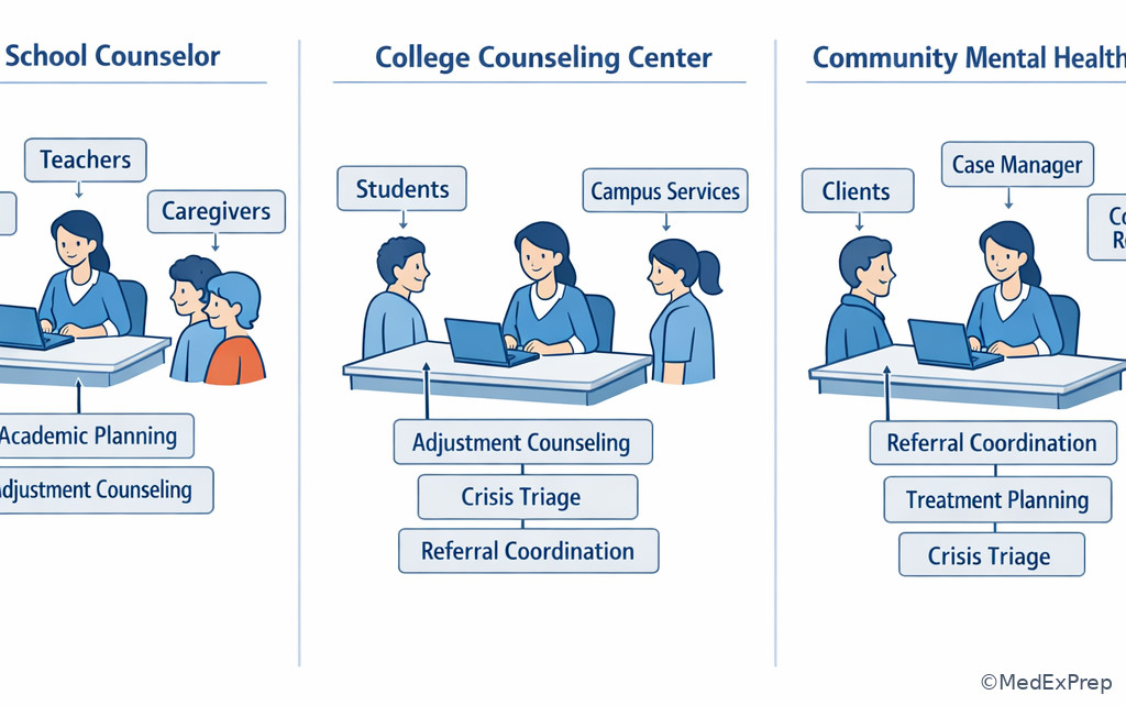 School versus college versus agency counselor roles
