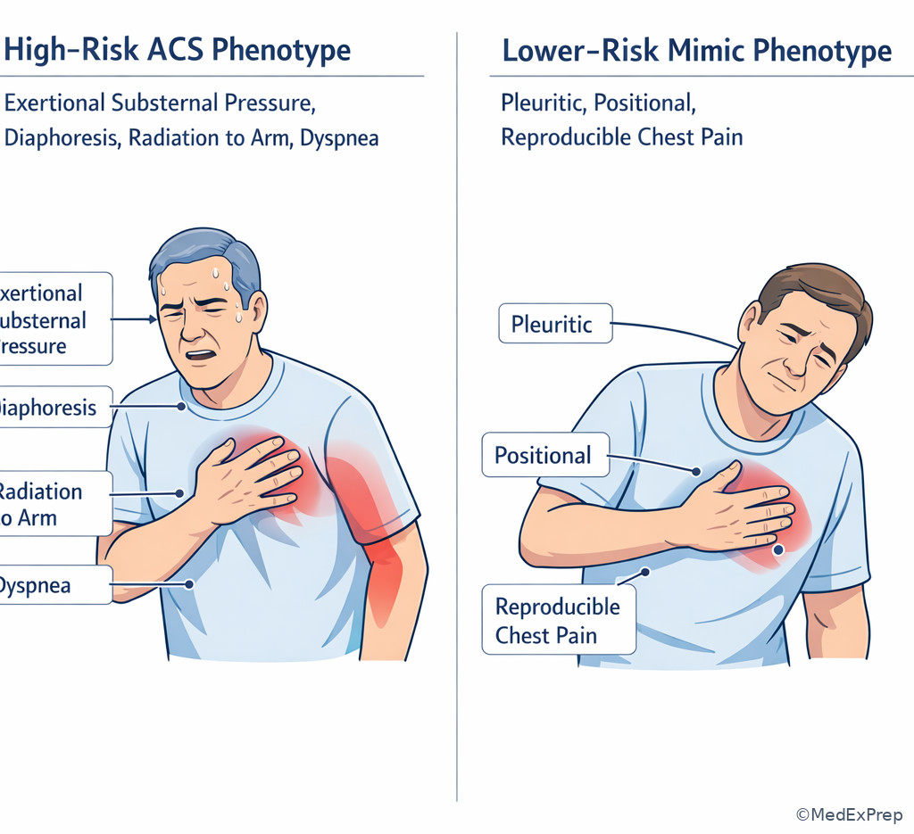 High-risk versus lower-risk chest pain phenotype panel