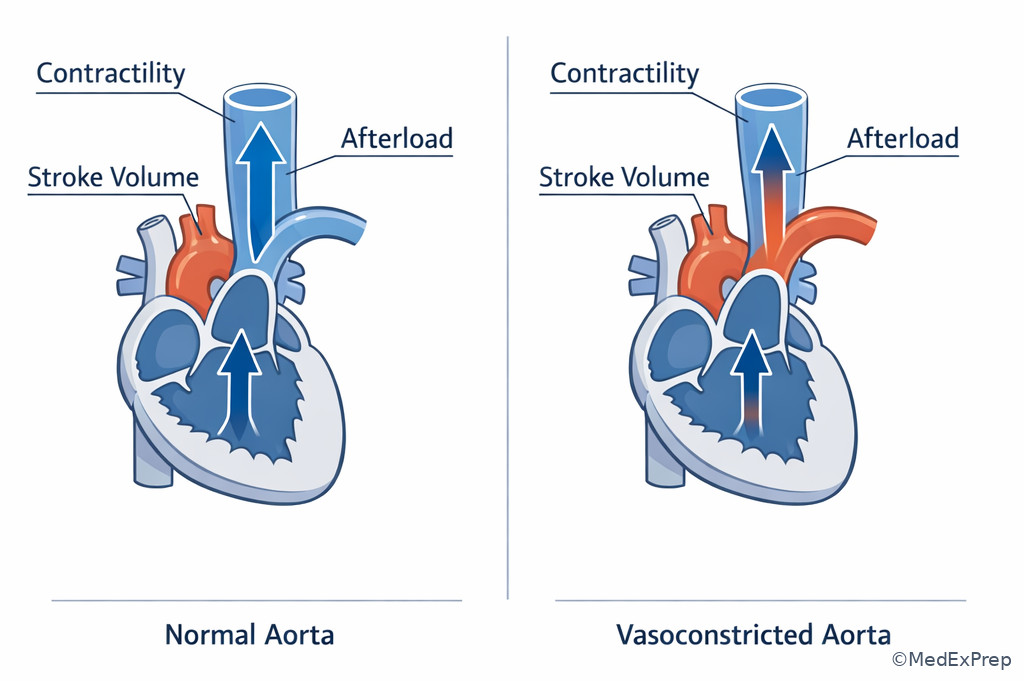 Left ventricle ejecting against low versus high resistance