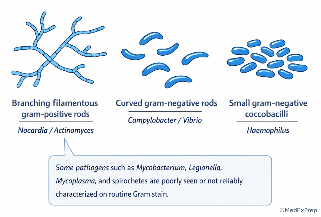 Branching versus curved versus coccobacillary organisms comparison panel