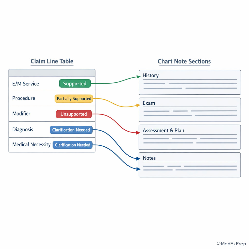 Professional service claim line review illustration
