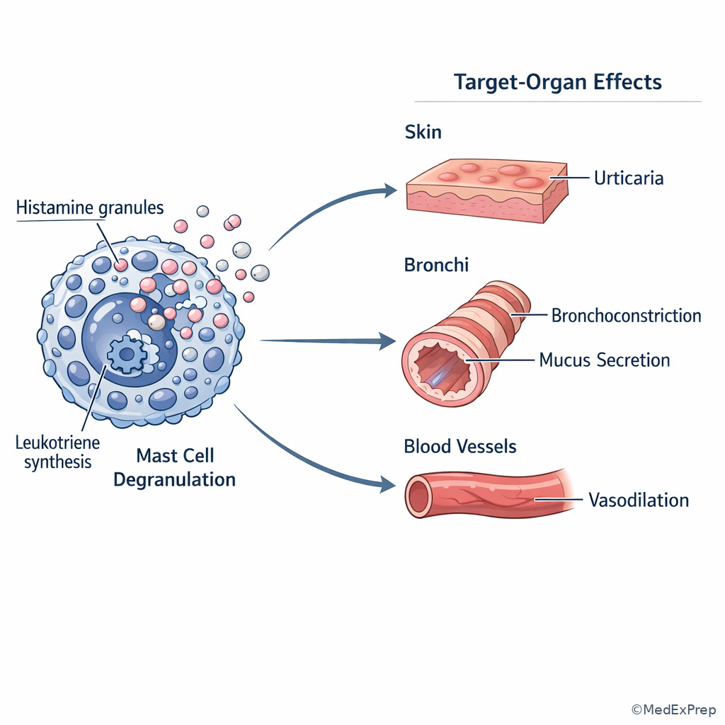 Mast cell with mediator release and target-organ effects