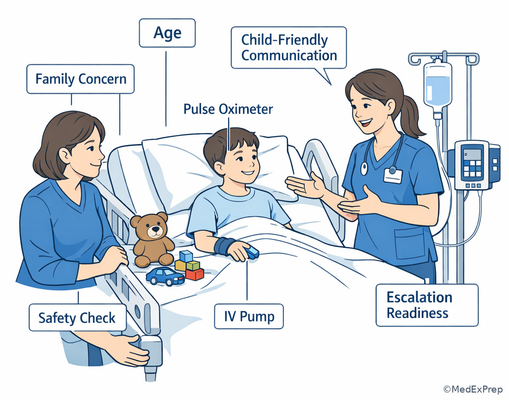 Pediatric inpatient RN assessment scene