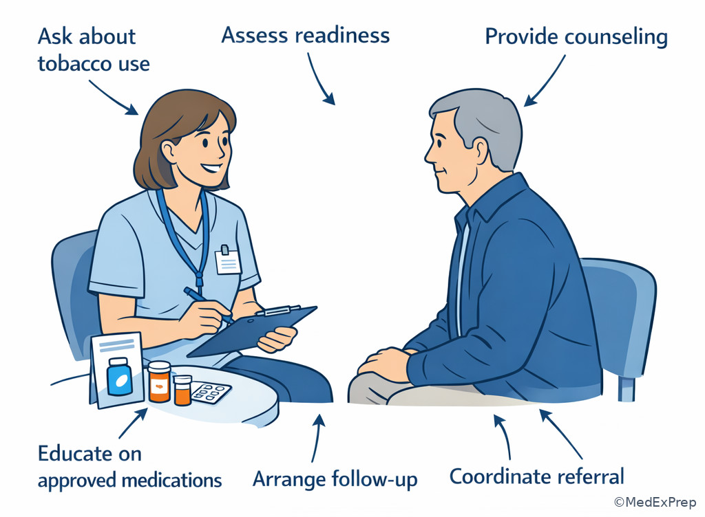 Clinical counseling scene highlighting in-scope specialist actions