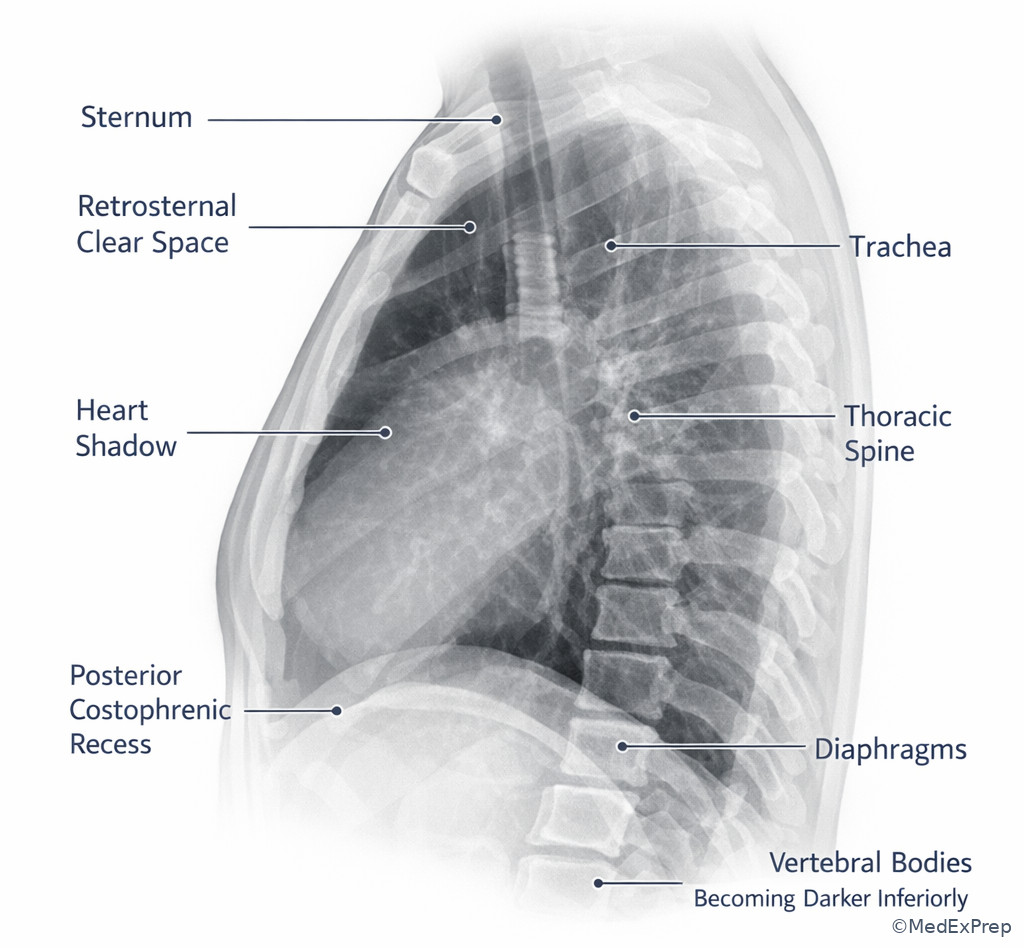 Fig 3. Labeled lateral chest radiograph compartments