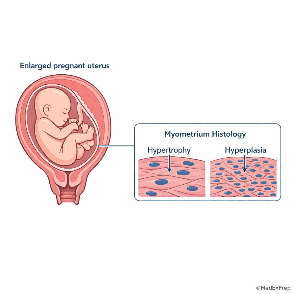 Pregnant uterus and hypertrophic-hyperplastic smooth muscle