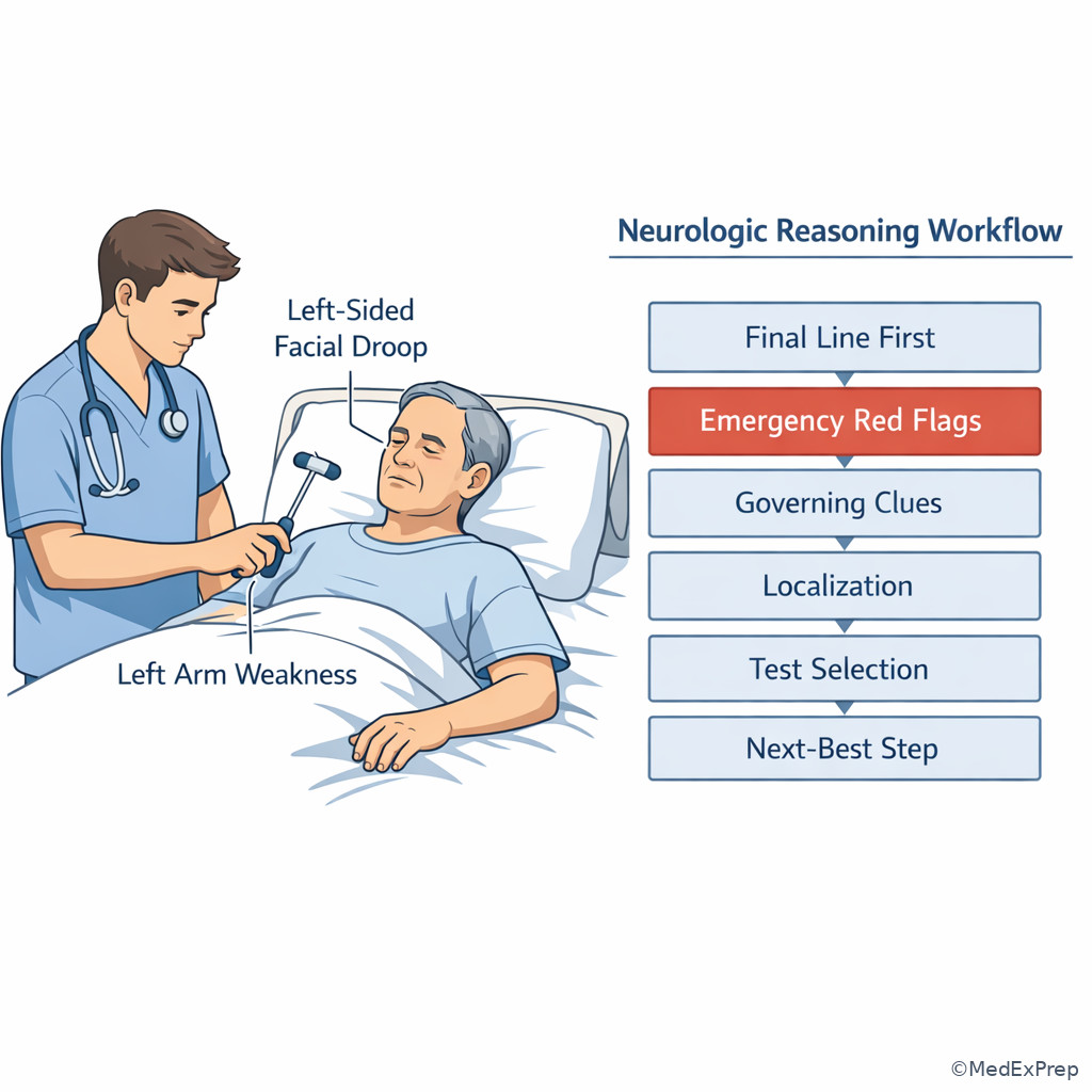 Neurology shelf bedside reasoning workflow