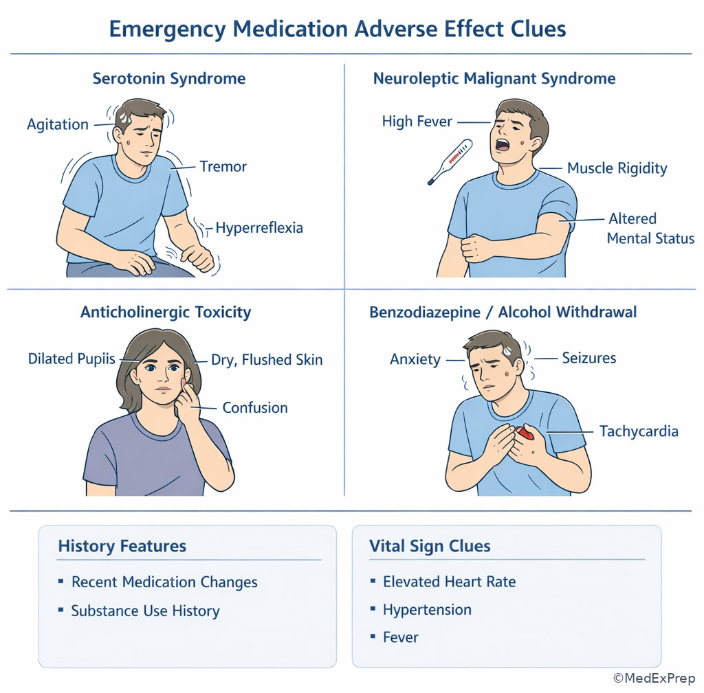 Medication adverse effect emergency clues poster