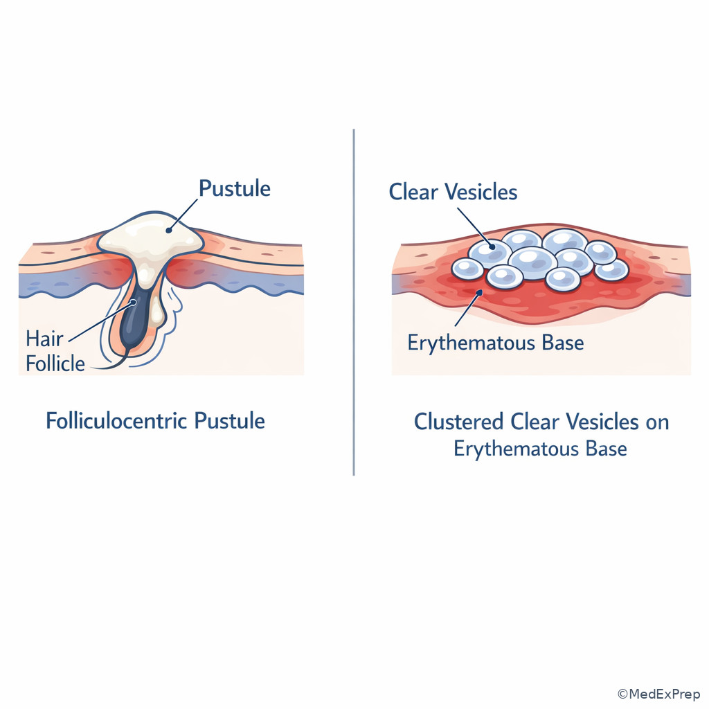Follicular pustule versus nonfollicular vesicle
