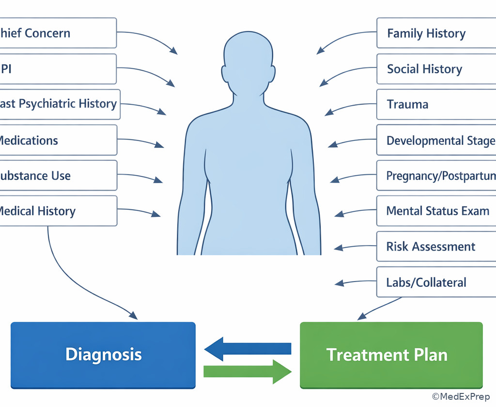Labeled PMHNP psychiatric evaluation framework