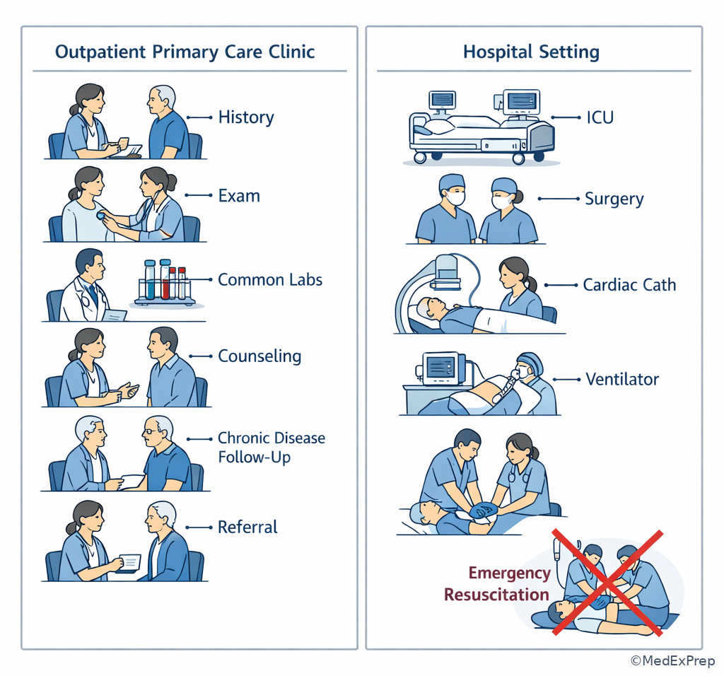 Scope boundary visual with clinic versus hospital actions