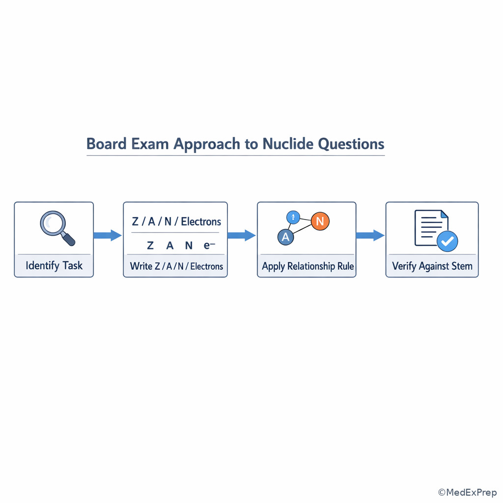 Stepwise exam approach card for nuclide questions
