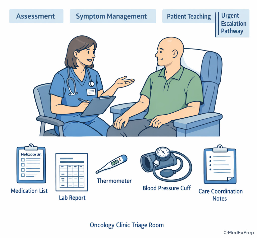 Oncology NP ambulatory triage scene
