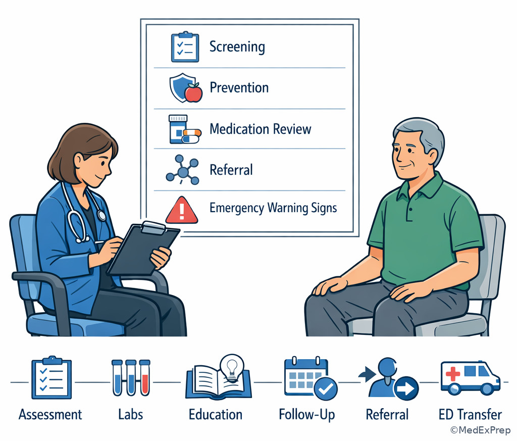 Clinic triage scene for adult-gerontology primary care