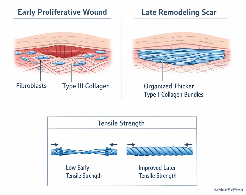 Fig 3. Collagen transition and scar strengthening